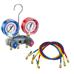 Yellow Jacket® TITAN™ 2-Valve Forged Aluminum Manifold with 3-1/8&quot; Gauges (°F) Plus II™ Charging Hoses with Ball Valves 1/4&quot; x 1/4&quot; x 60&quot; (R22, R404a, R410a)