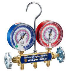 Yellow Jacket® Series 41 2-Valve Brass Manifold with 3-1/8&quot; Gauges (°F) (A2L - R32, R454B, R410a)