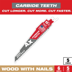 Milwaukee® AX™ with Carbide Teeth SAWZALL® Blade for Wood with Nails, 6&quot;, 5 TPI (5 PK)