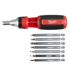 Milwaukee® 9-IN-1 Square Drive Ratcheting Multi-Bit Driver #1 &amp; #2 Phillips, 3/16&quot; &amp; 1/4&quot; Slotted, #1 #2 #3 Square, 1/4&quot; Nut