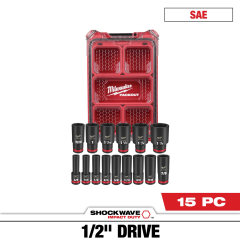 Milwaukee® 15PC SHOCKWAVE™ Impact Duty Socket 1/2” Drive SAE Set with PACKOUT™