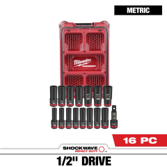 Milwaukee® 16PC SHOCKWAVE™ Impact Duty Socket 1/2” Drive 16PC MM Set with PACKOUT™