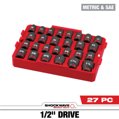 Milwaukee® 27PC SHOCKWAVE™ Impact Duty Socket 1/2” Drive SAE TRAY Set