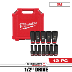 Milwaukee® 12PC SHOCKWAVE™ Impact Duty 1/2&quot; Drive SAE Deep 6 Point Socket Set