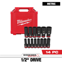 Milwaukee® 14PC SHOCKWAVE™ Impact Duty 1/2&quot; Drive Metric Deep 6 Point Socket Set