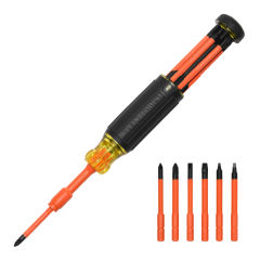 Klein Tools® 6-in-1 Insulated Auto-Lock Screwdriver with Phillips, Slotted and Square Tips