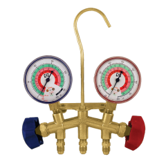 JustBetter® M2 Standard 2-Valve Classic Brass Manifold with 2-1/2&quot; Gauges (°F) (R22, R404A, R410A)