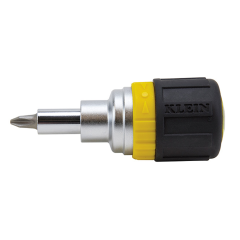 Klein Tools® 6-IN-1 Multi-Bit Ratcheting Stubby Screwdriver/Nut Driver #1 &amp; #2 Phillips, 1/4&quot; &amp; 3/16&quot; Slotted &amp; 1/4&quot; &amp; 5/16&quot; Hex