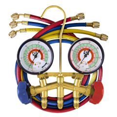 JustBetter® Standard 2-Valve Classic Brass Manifold Kit with 2-1/2&quot; Gauges (°F) &amp; CCLE-60 Charging Hoses 1/4&quot; x 1/4&quot; x 60&quot; (R22, R404a, R410a)